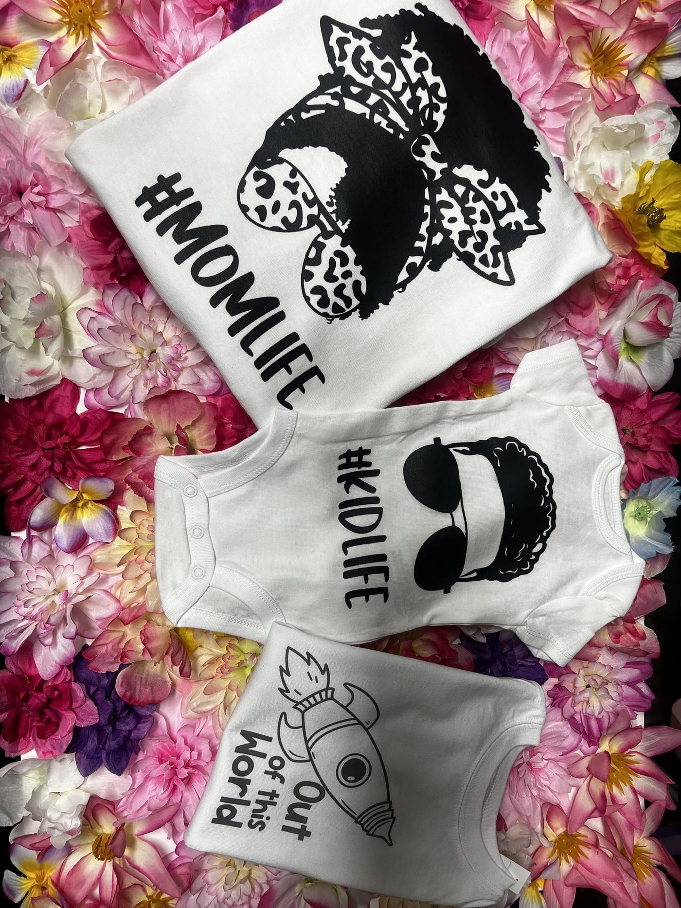 Custom momlife shirt and kidlife baby onesie matching set
