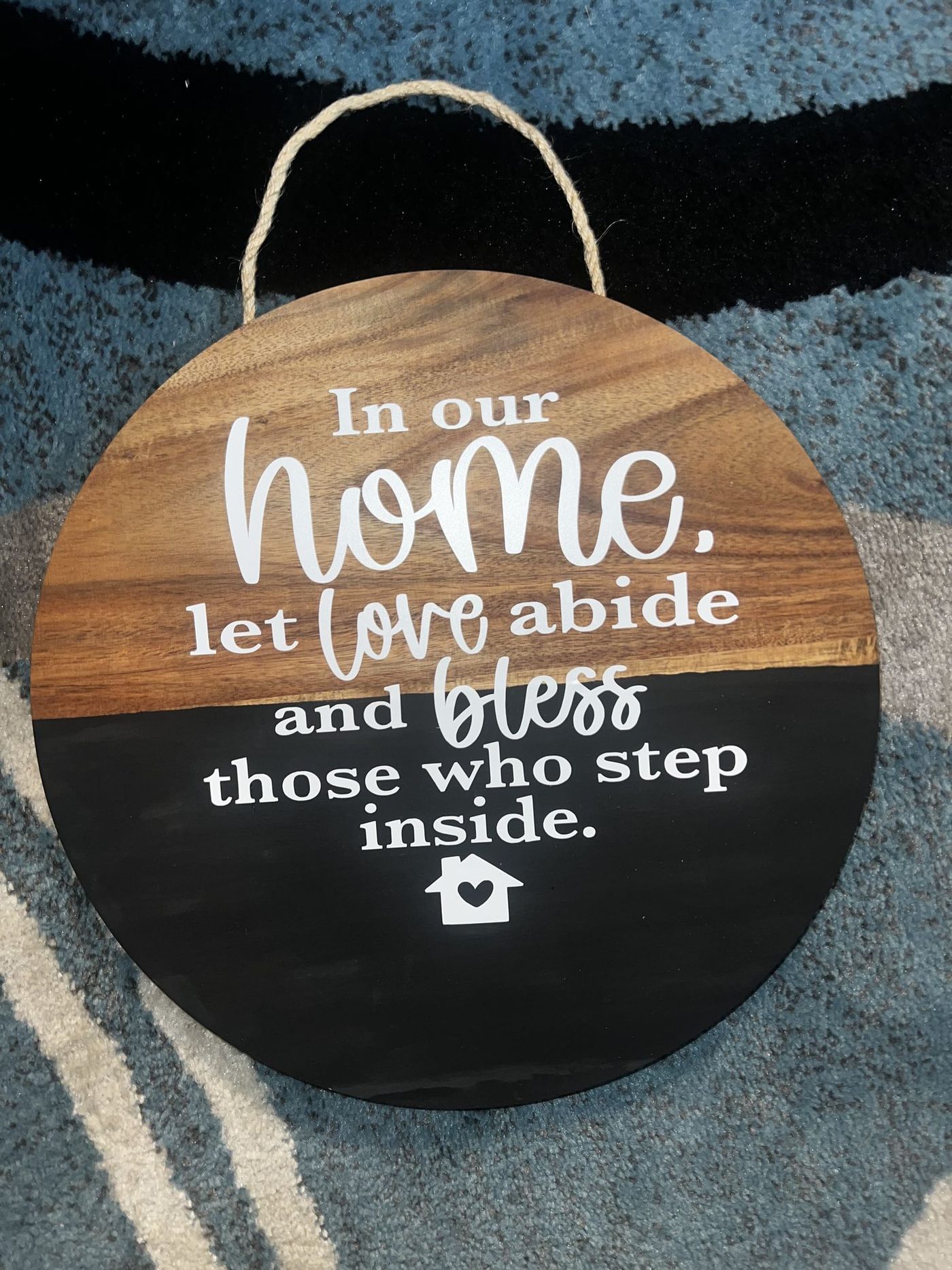 Custom wooden home blessing sign with rope hanger